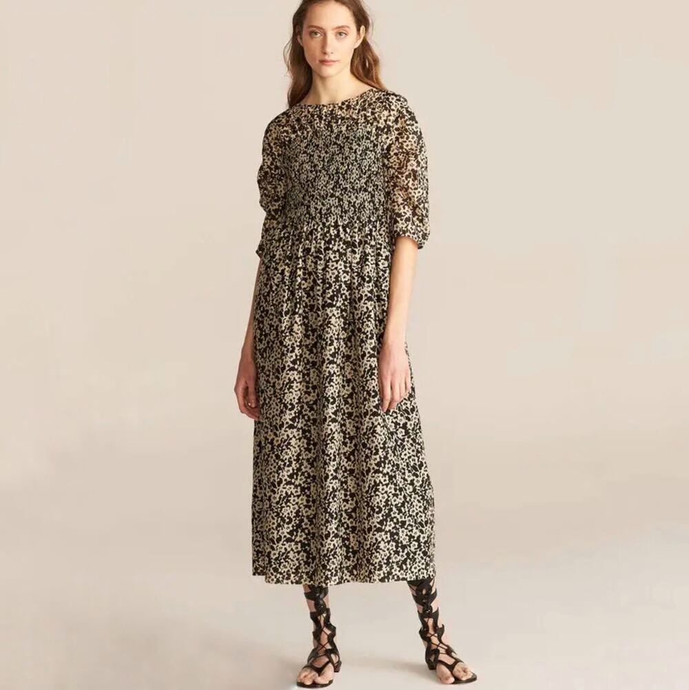 Rebecca Taylor Women's Osaka Silk Cotton Blend Midi Dress Black Cream Size XS